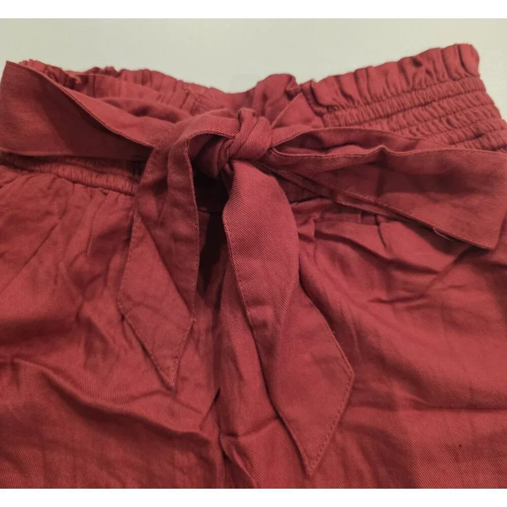 Hollister Ultra High-Rise Paper Bag Shorts Belted Red‎ Soft Flowy Viscose XS NEW